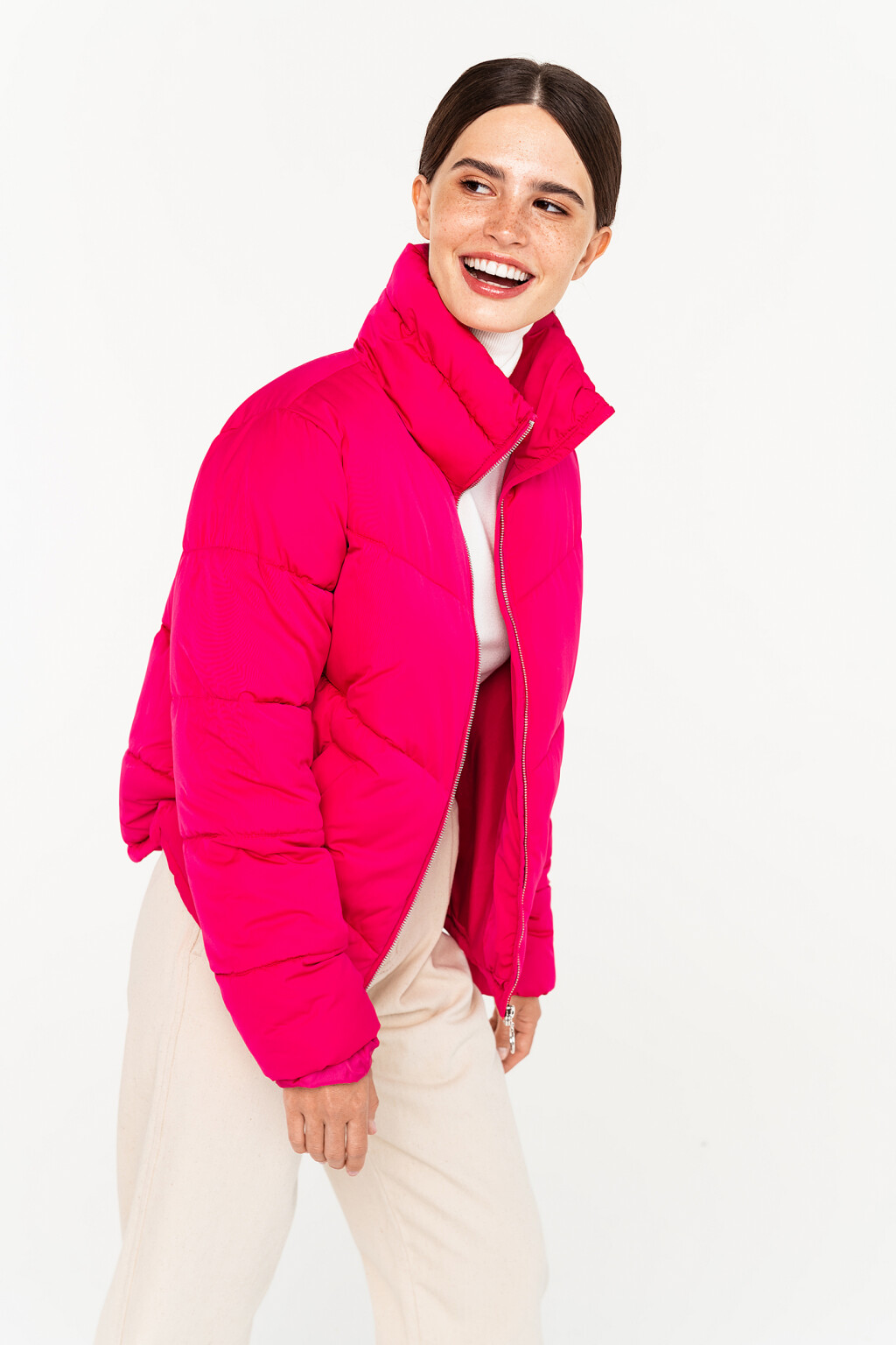 куртка утепленная стеганая на молнии с воротником-стойкой - цвет розовый - 2