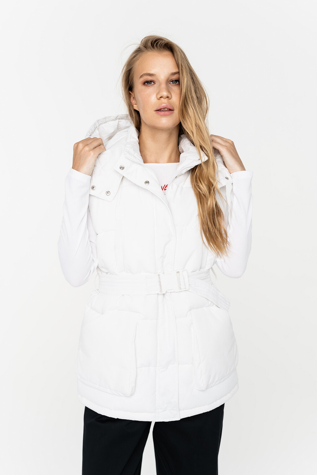 жилет утепленный с капюшоном и поясом на карабине - цвет бежевый - 3