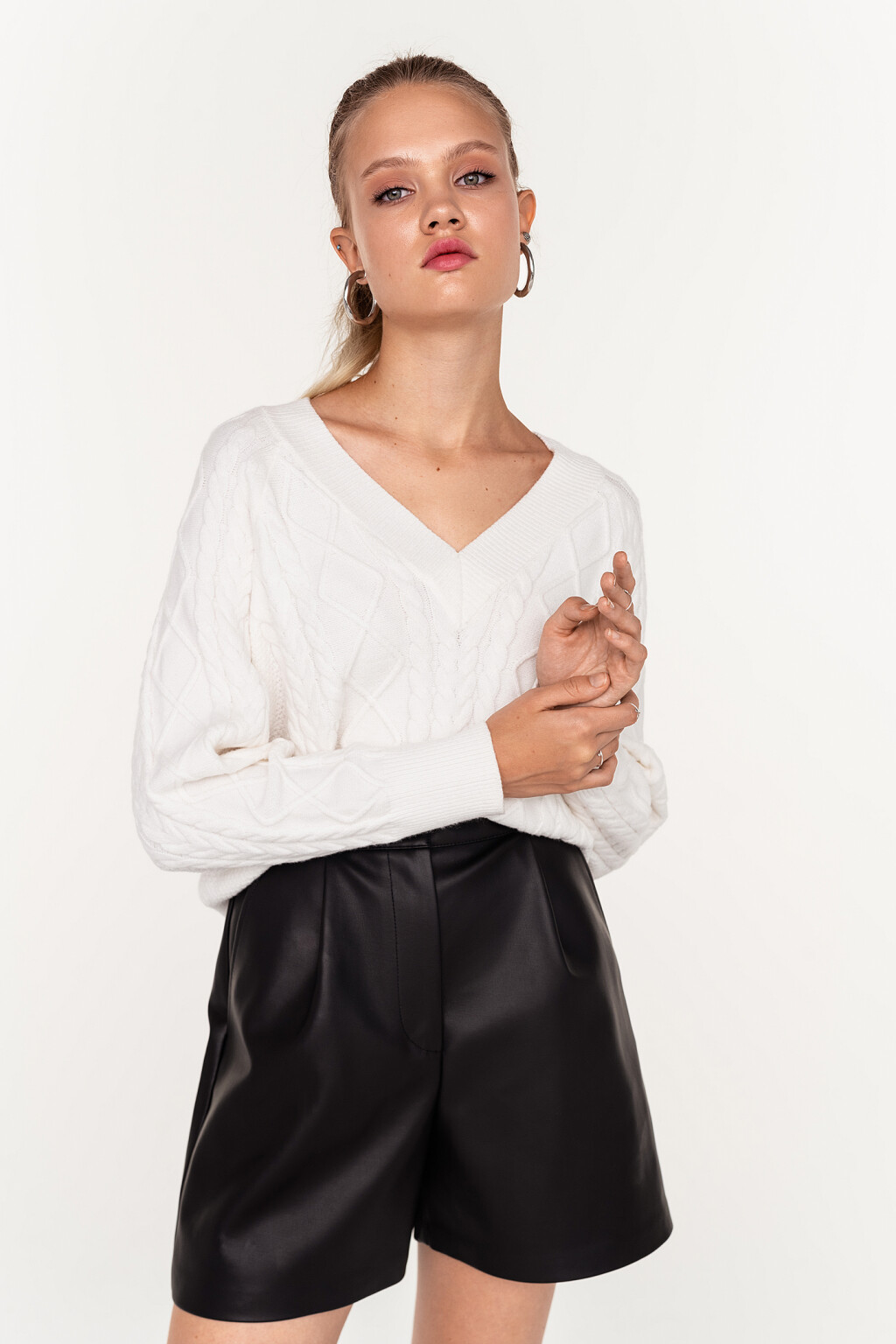 джемпер вязаный с фактурным узором - цвет белый - 3