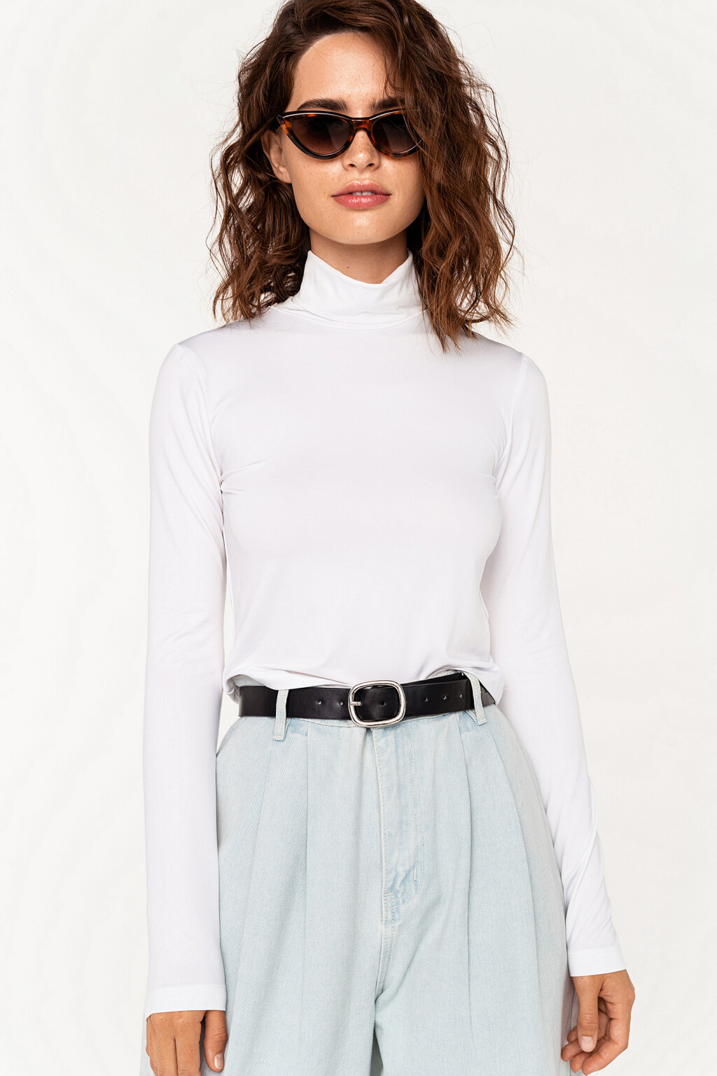 водолазка облегающая из гладкой ткани - цвет белый - 1