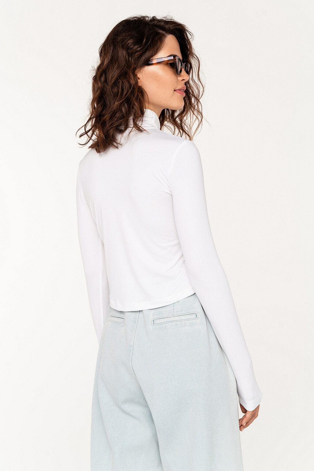 водолазка облегающая из гладкой ткани - цвет белый - 5