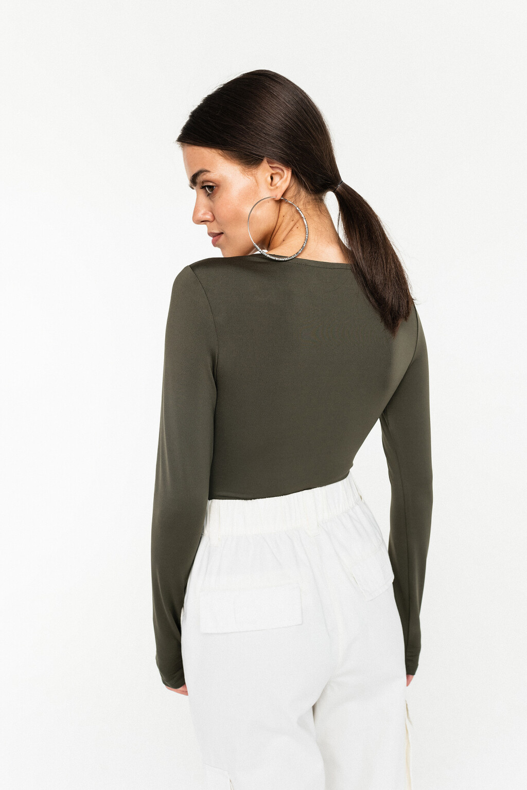 блузка-боди на запах облегающая - цвет зеленый - 5