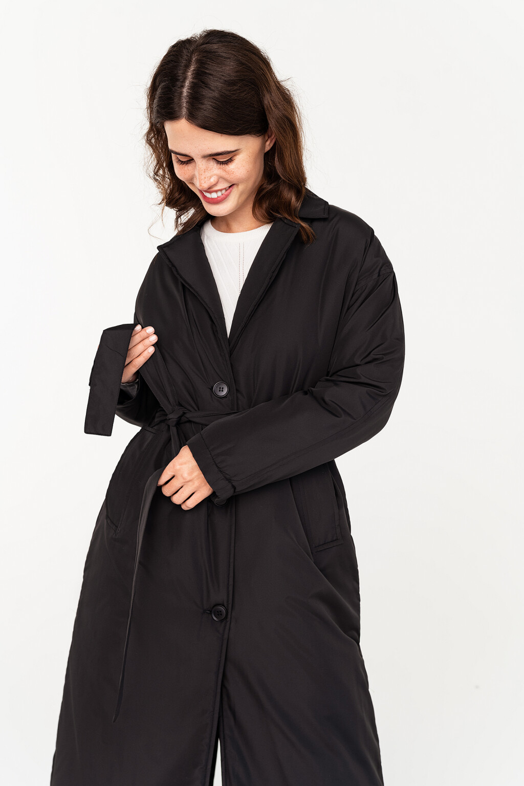 пальто женское - цвет черный - 1