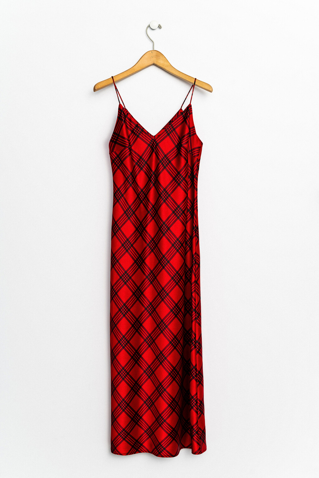 платье-комбинация длинное с треугольным вырезом - цвет красный - 1