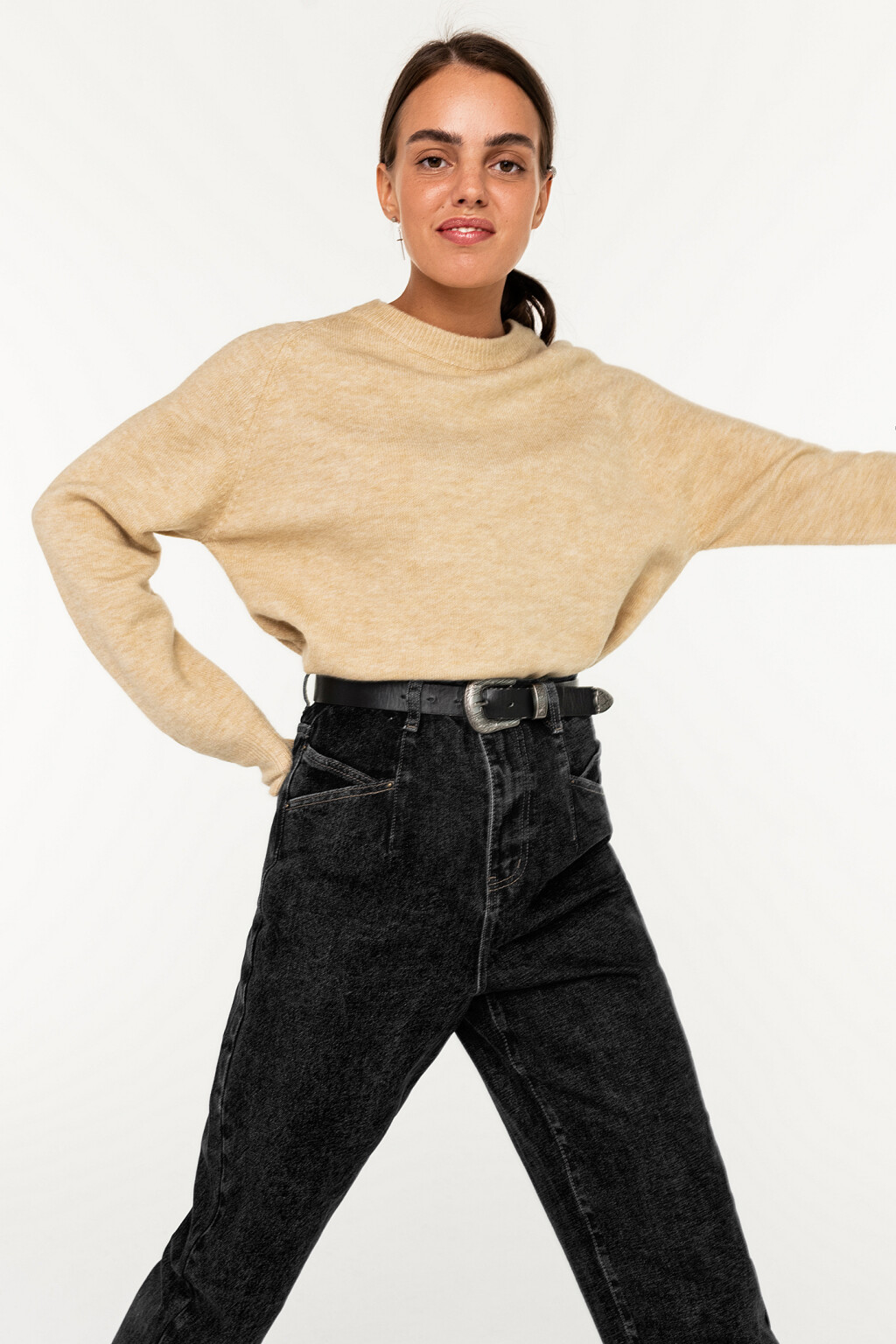 Джинсы mom с фигурными карманами - цвет черный - 1