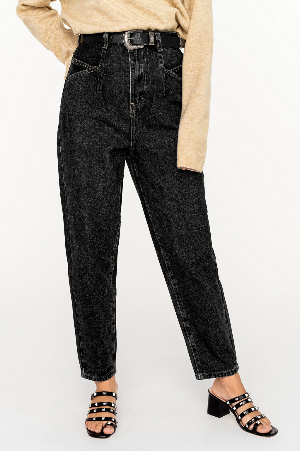 Джинсы mom с фигурными карманами - цвет черный - 2