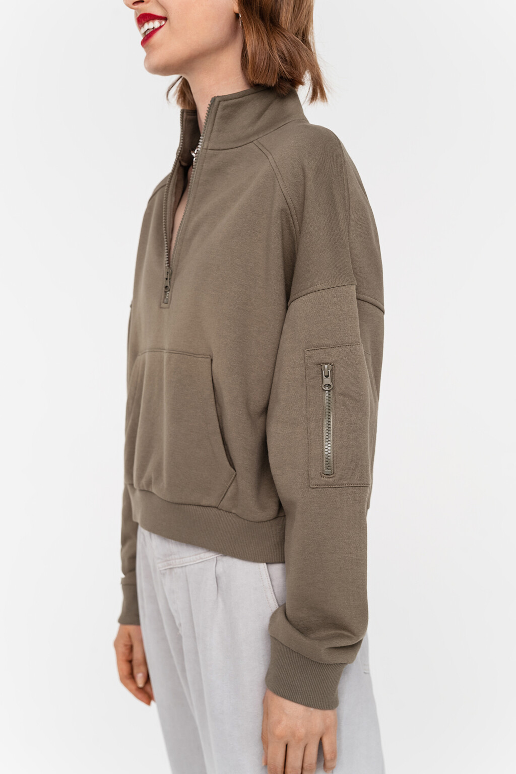 толстовка oversize с воротником на молнии - цвет зеленый - 2