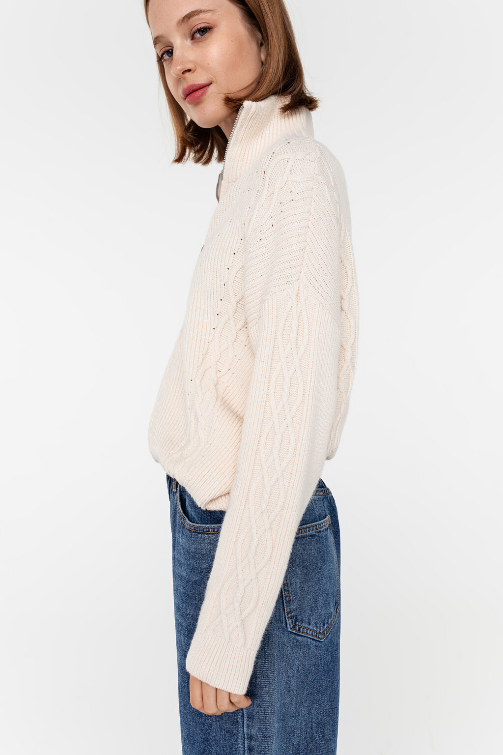 джемпер вязаный с воротником-стойкой на молнии - цвет бежевый - 3