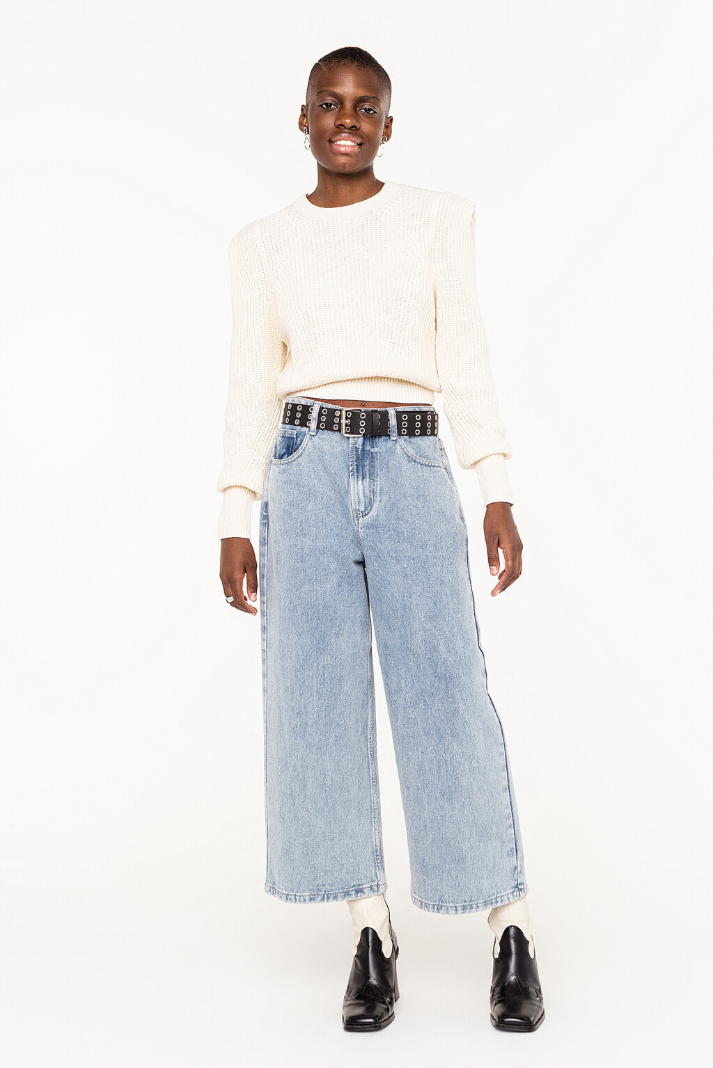 свитер крупной вязки с подплечниками - цвет бежевый - 3