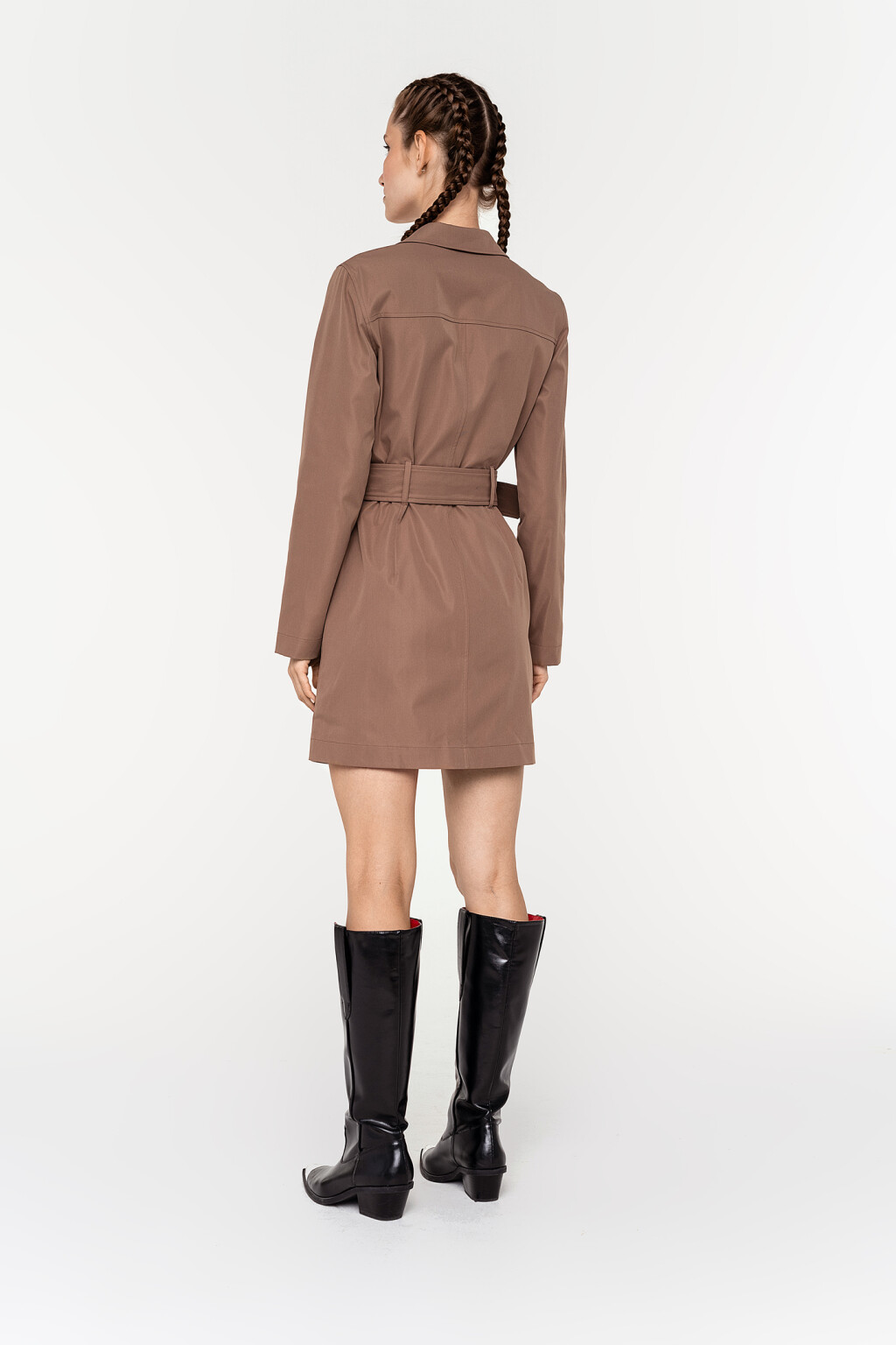 платье-рубашка в стиле сафари с поясом - цвет коричневый - 4