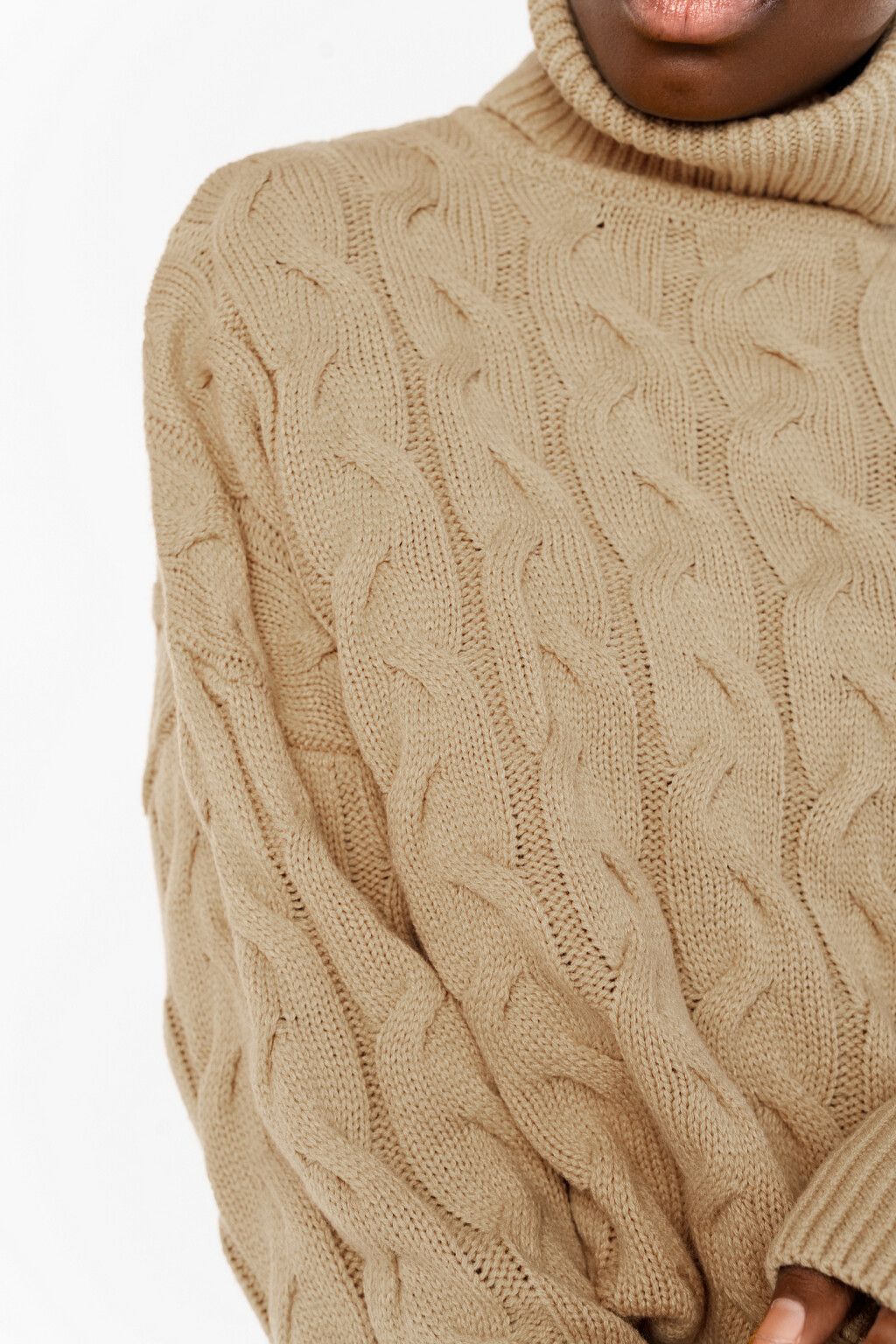 свитер вязаный oversize с узором косами - цвет бежевый - 3