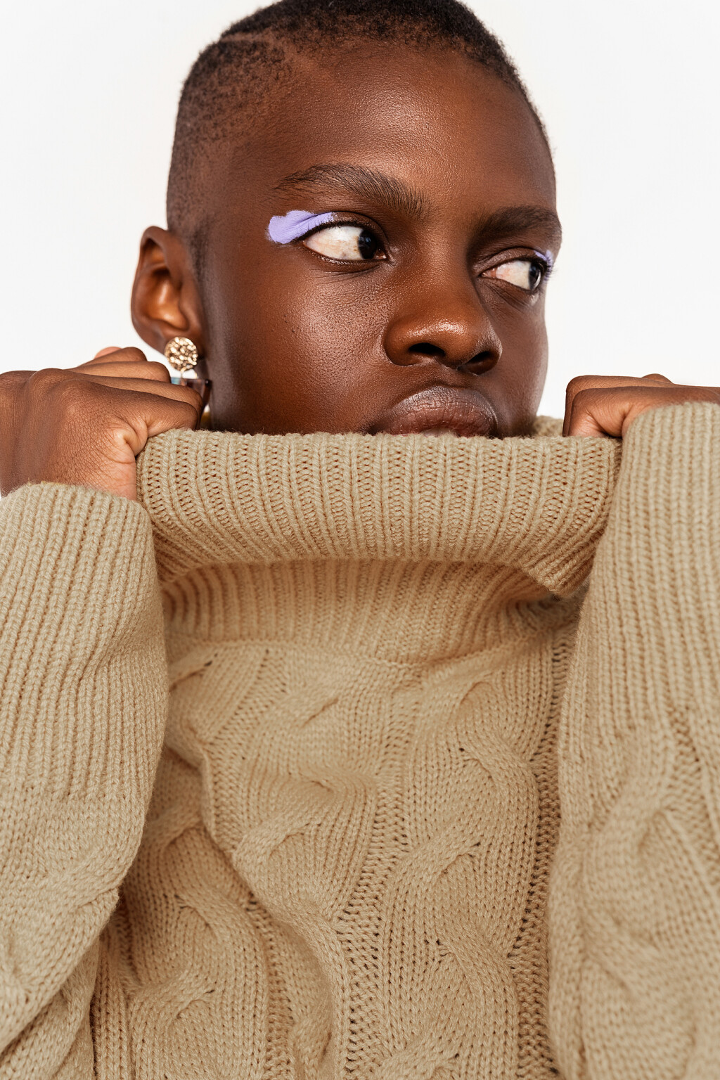свитер вязаный oversize с узором косами - цвет бежевый - 4