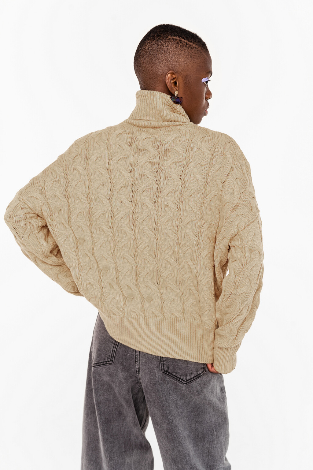 свитер вязаный oversize с узором косами - цвет бежевый - 5