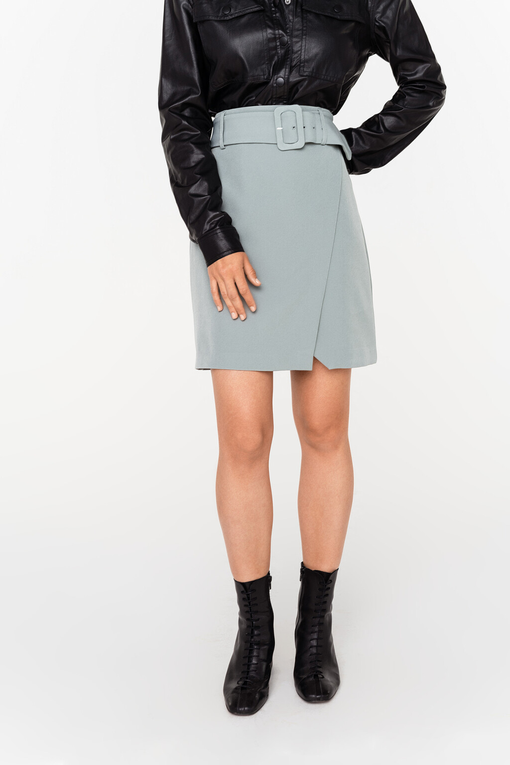 юбка с асимметричным запахом и поясом - цвет голубой - 2