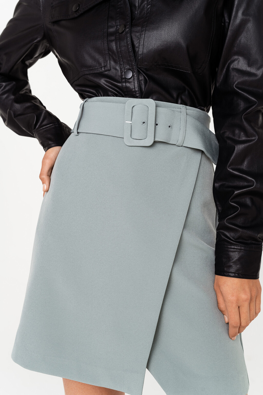 юбка с асимметричным запахом и поясом - цвет голубой - 3