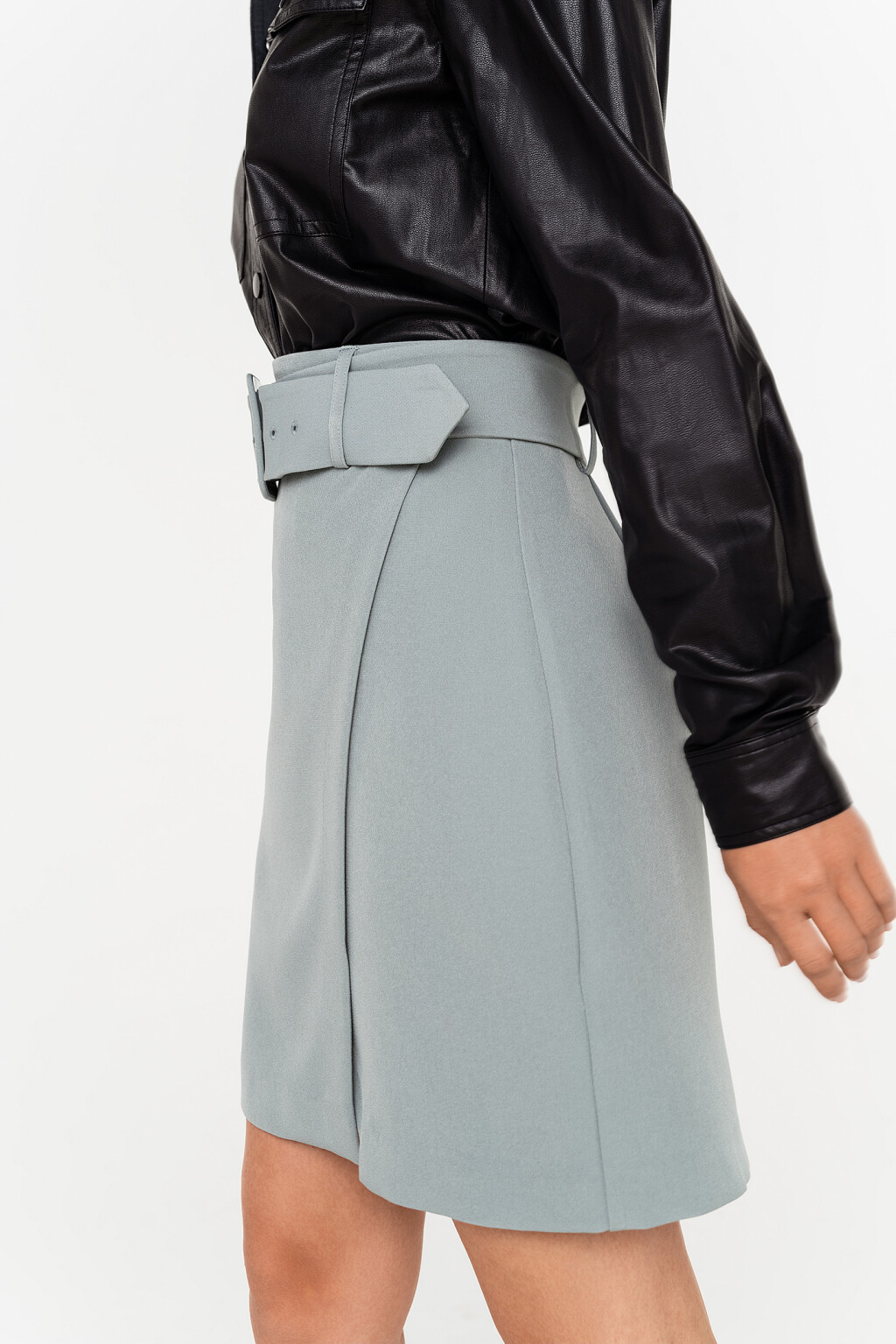 юбка с асимметричным запахом и поясом - цвет голубой - 4