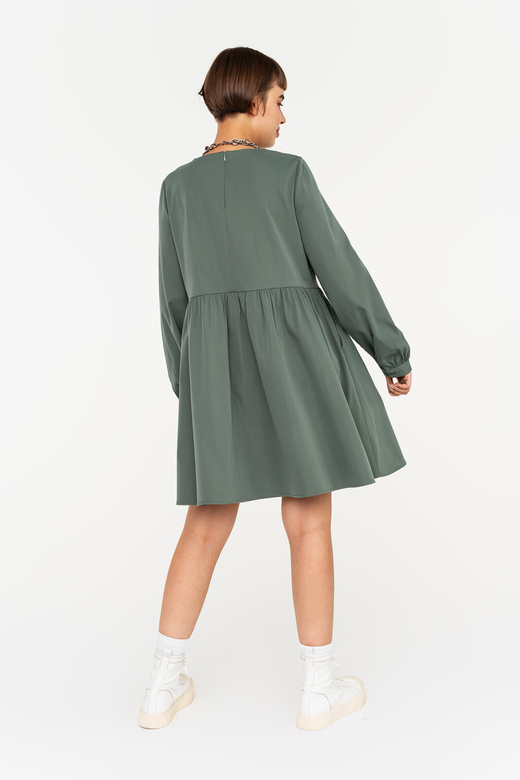 платье с объемными рукавами и завышенной талией - цвет зеленый - 4