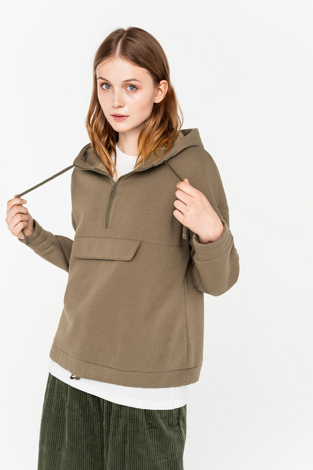 джемпер-анорак с короткой молнией на груди - цвет зеленый - 1