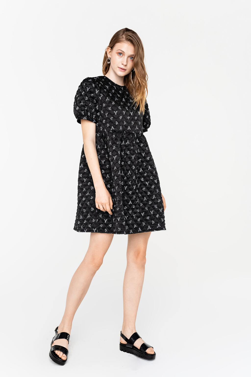 платье бэби-долл стеганое с рукавами-фонариками - цвет мультиколор - 1