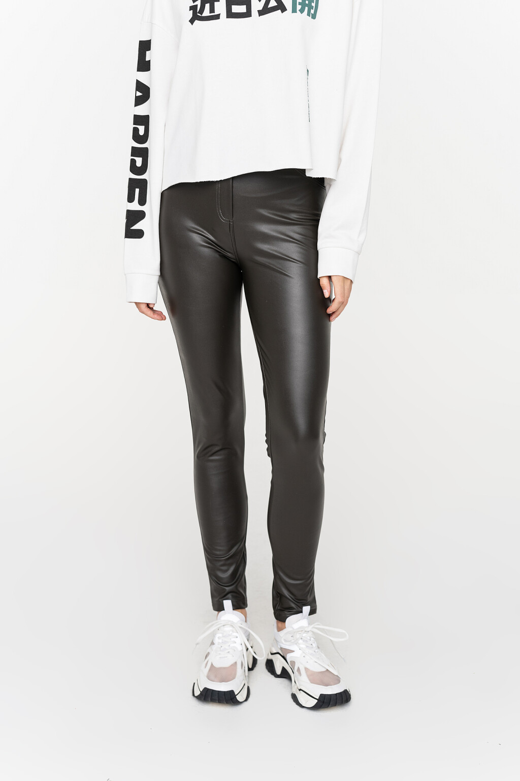 Леггинсы из искусственной кожи - цвет зеленый - 3