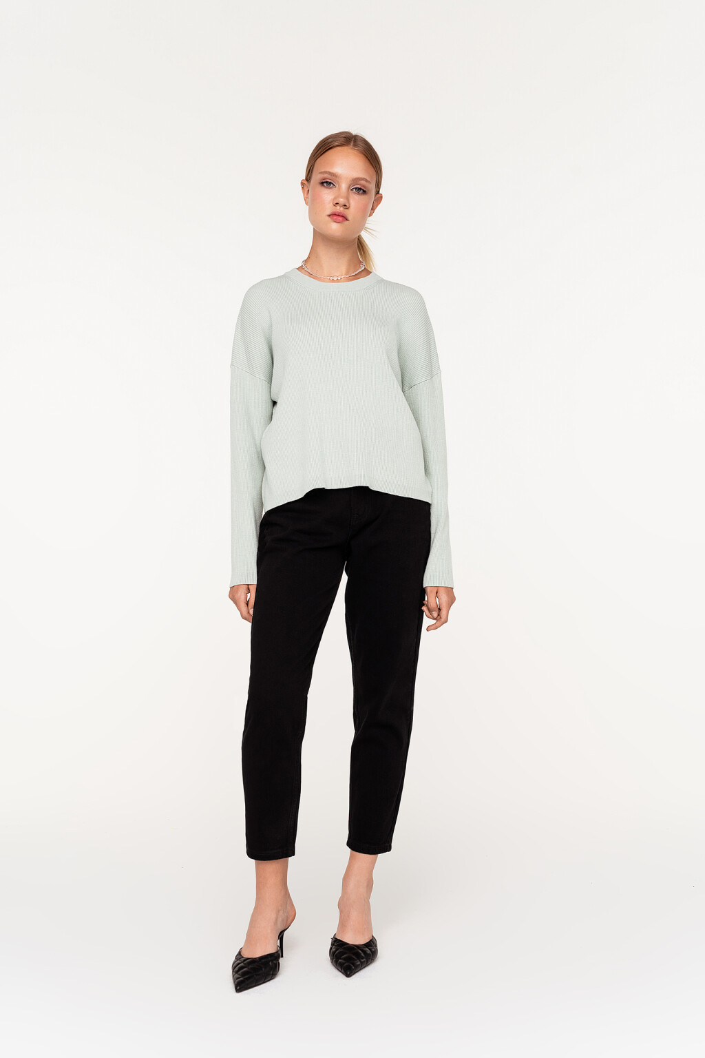 джемпер oversize в мелкий рубчик - цвет голубой - 3