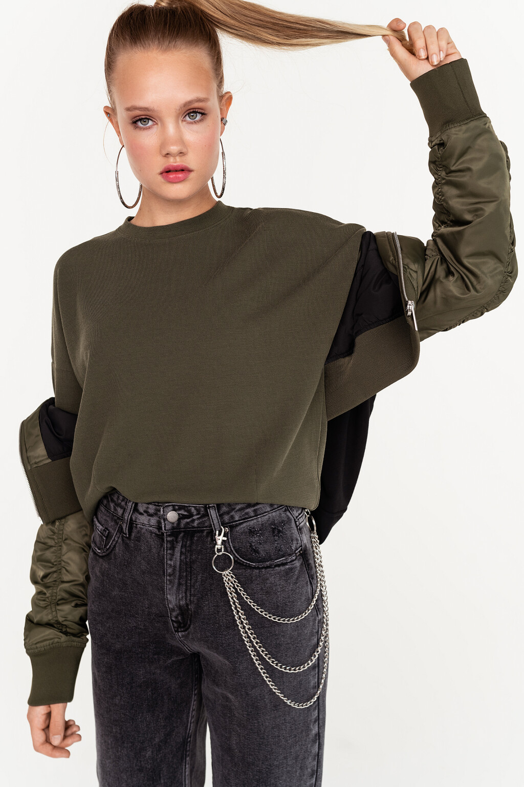 джемпер oversize в рубчик с короткими рукавами - цвет зеленый - 2