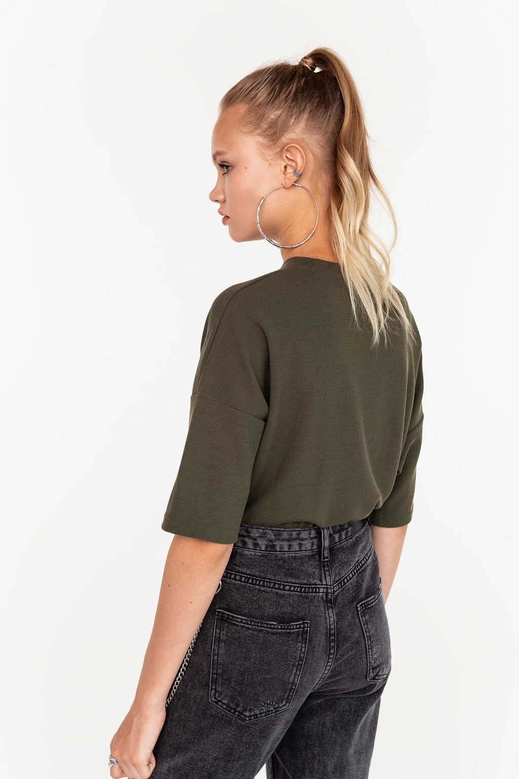 джемпер oversize в рубчик с короткими рукавами - цвет зеленый - 5