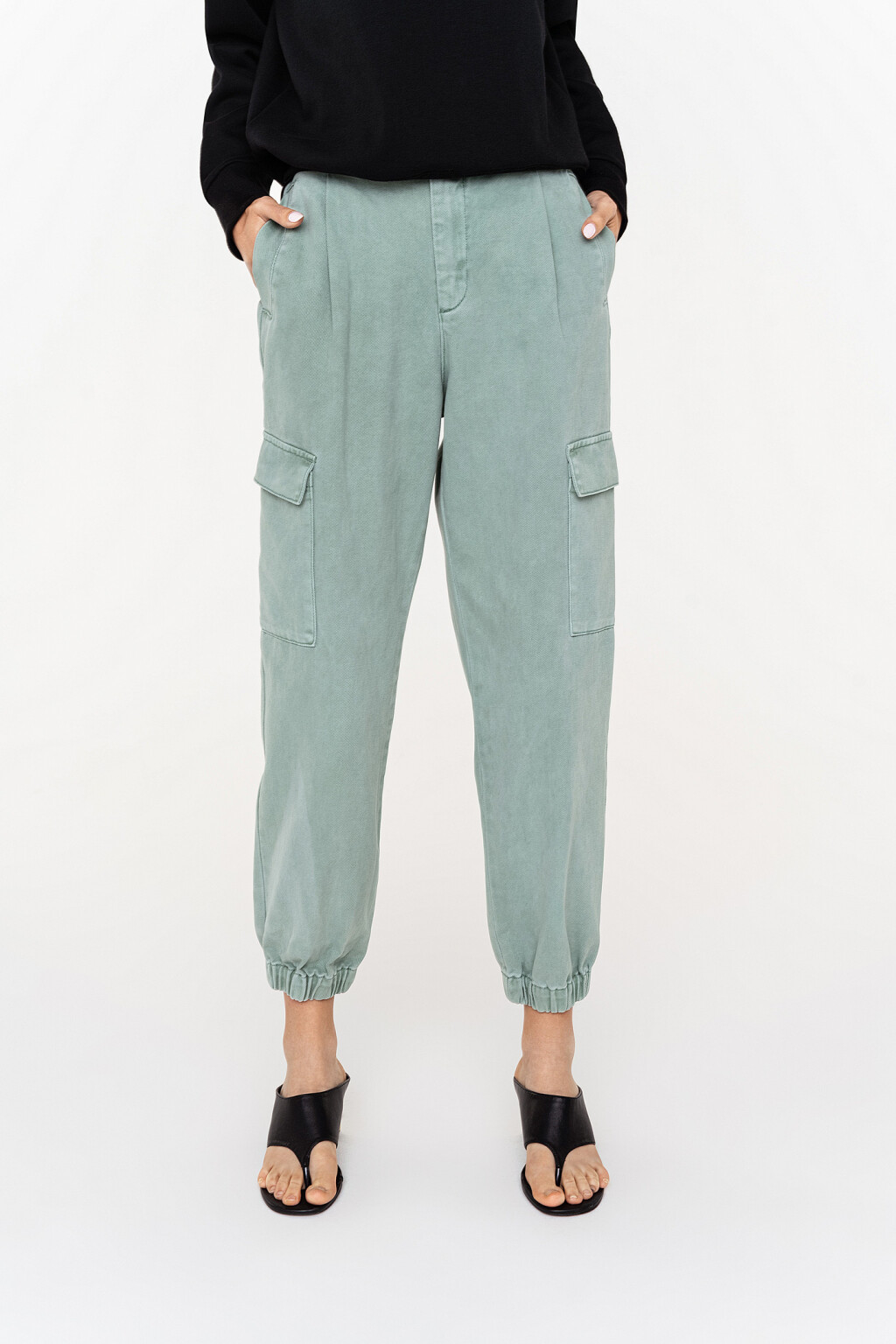 джинсы-карго с ремнем и штанинами на резинке - цвет голубой - 2