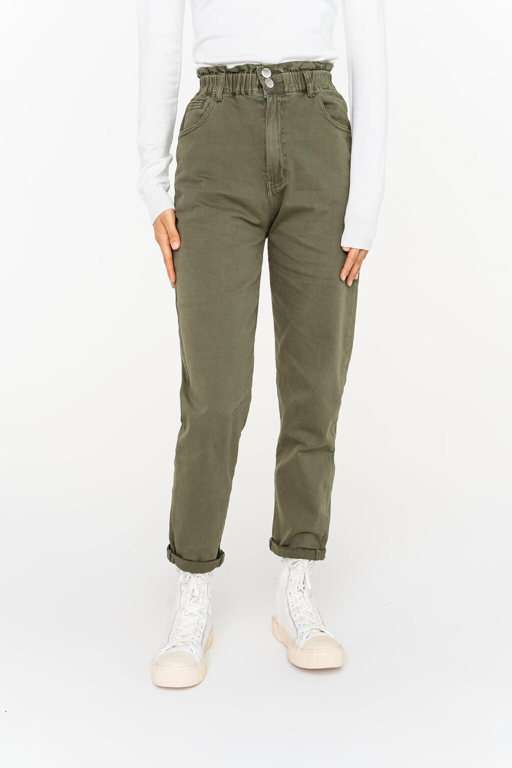 джинсы baggy хлопковые с резинкой на поясе - цвет зеленый - 2