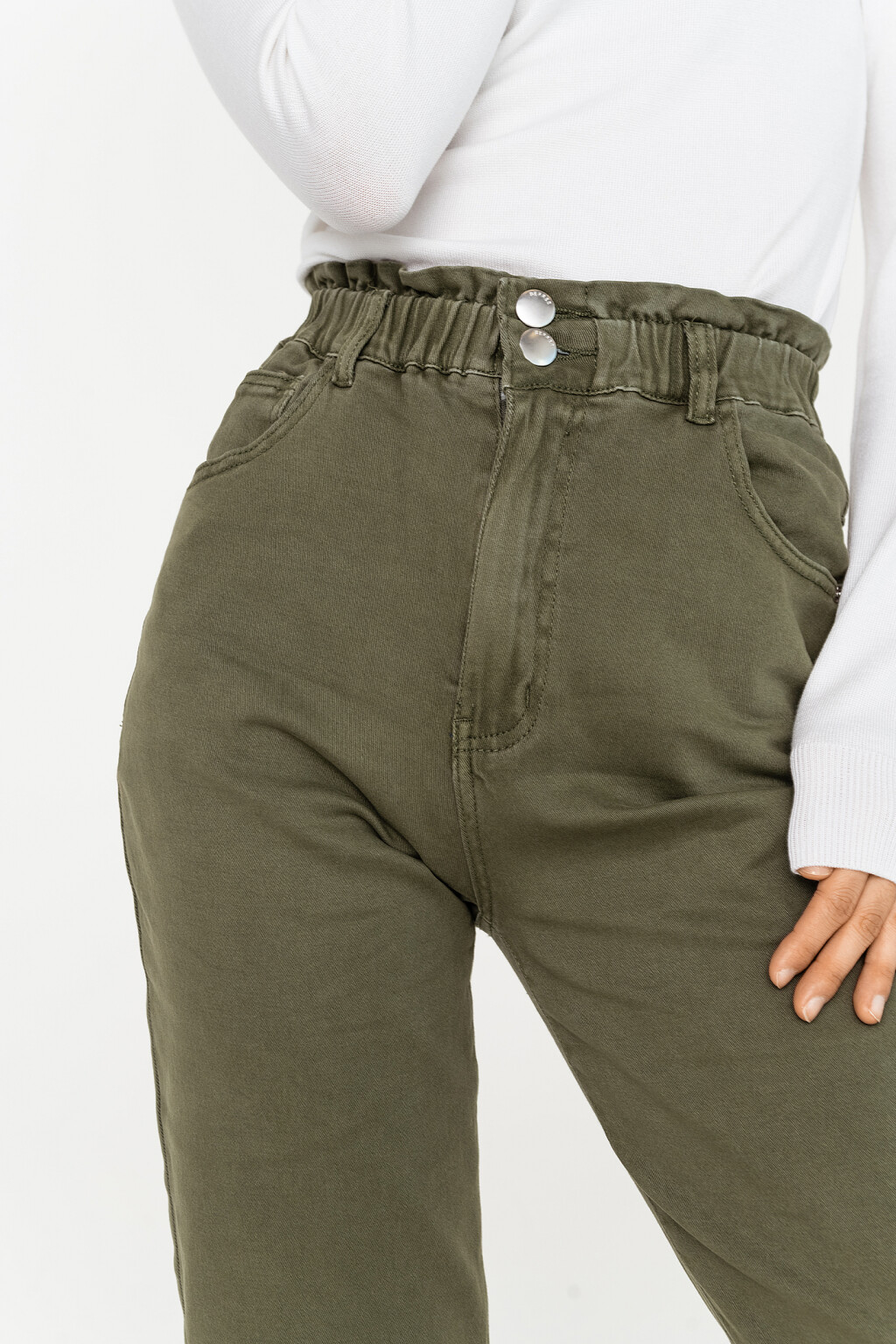 джинсы baggy хлопковые с резинкой на поясе - цвет зеленый - 3