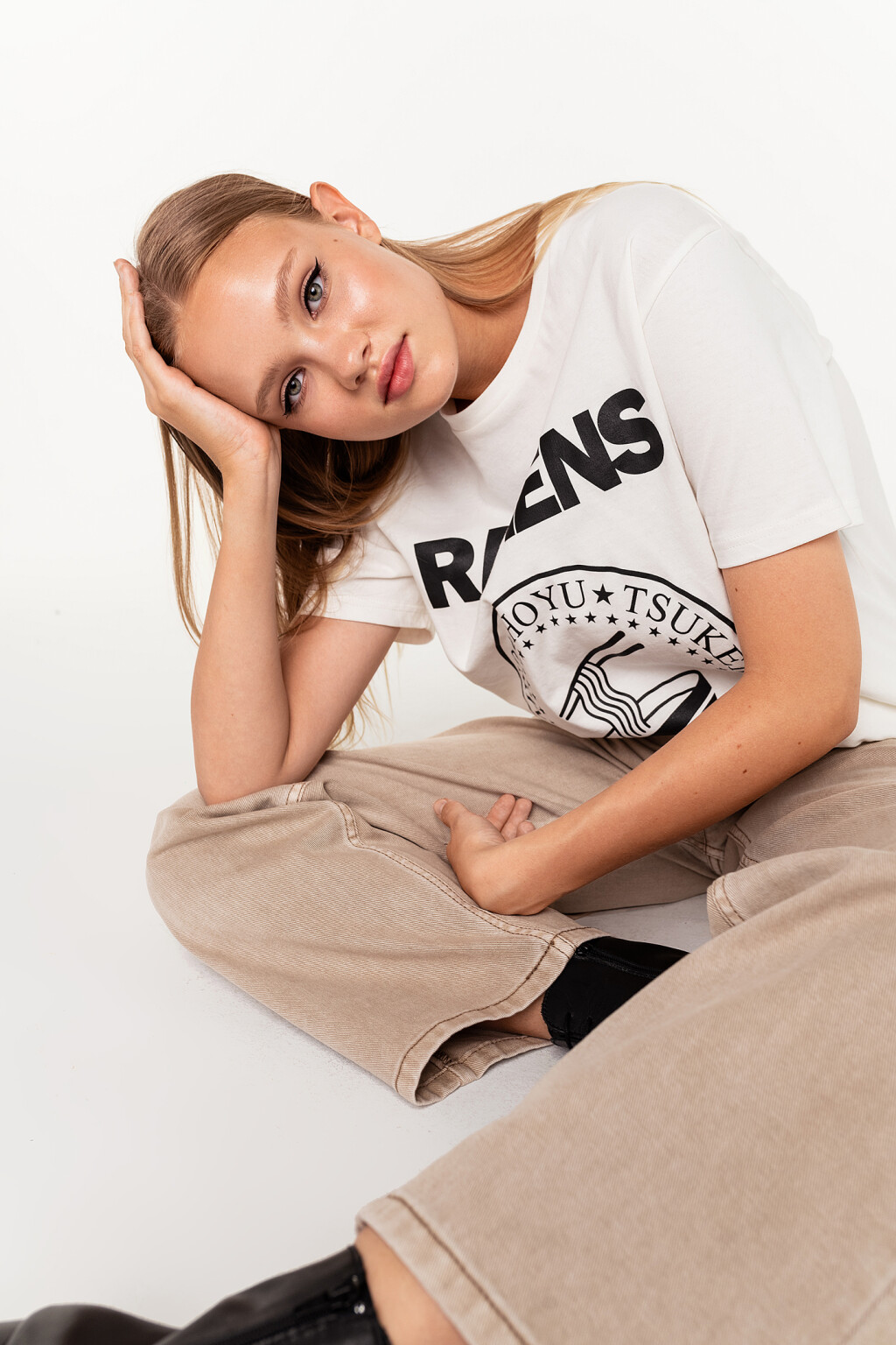 Джинсы прямые широкие wide leg - цвет бежевый - 1