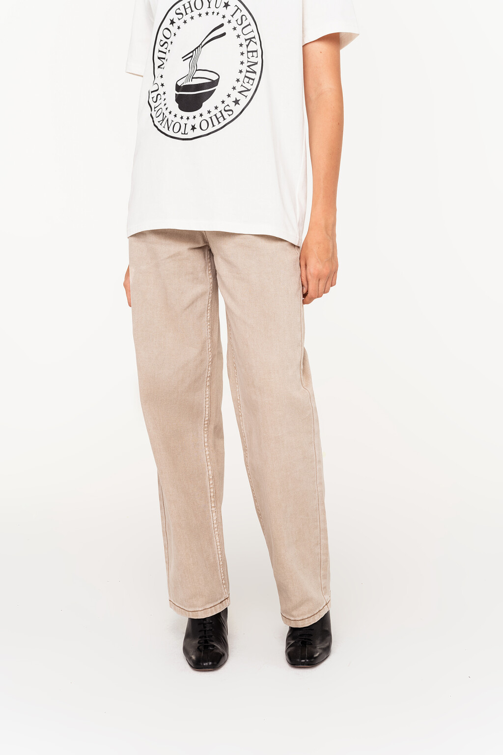 Джинсы прямые широкие wide leg - цвет бежевый - 3