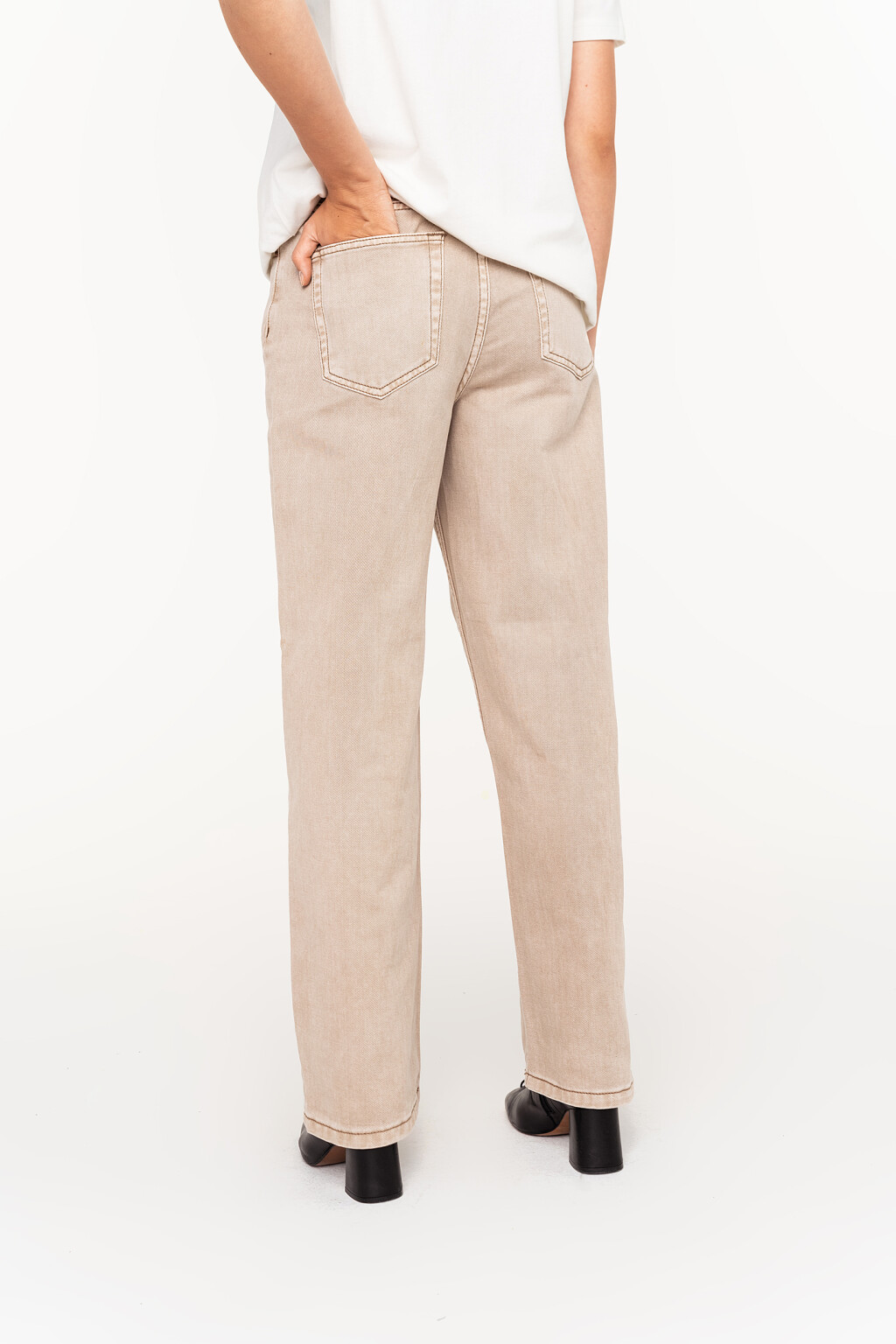 Джинсы прямые широкие wide leg - цвет бежевый - 4