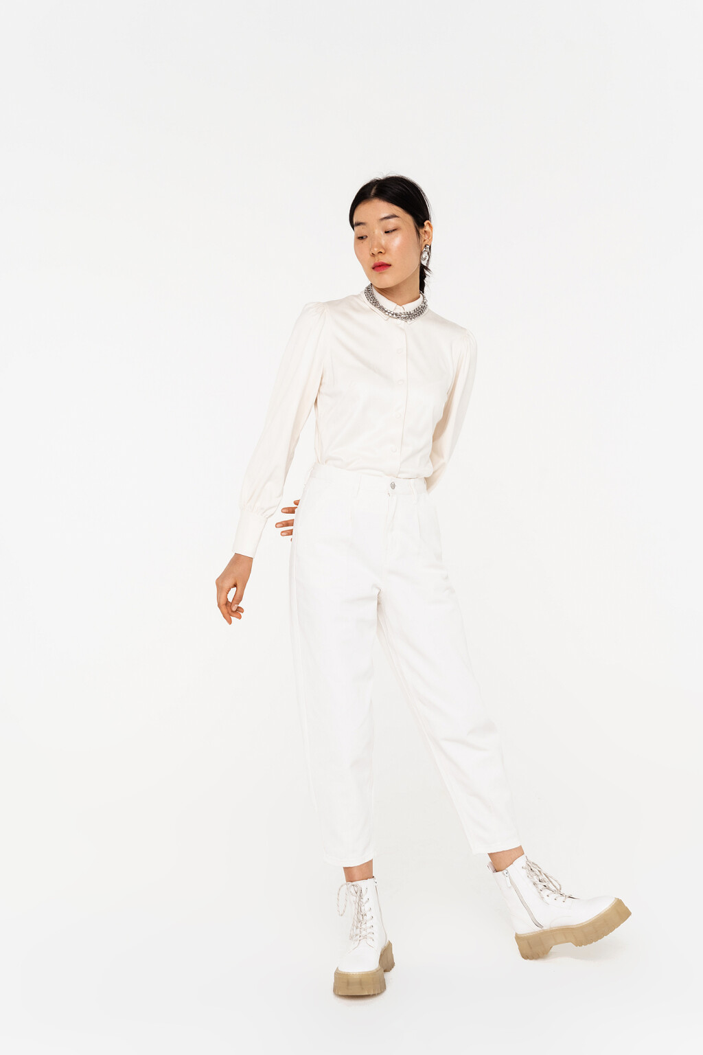 брюки джинсовые женские - цвет белый - 1