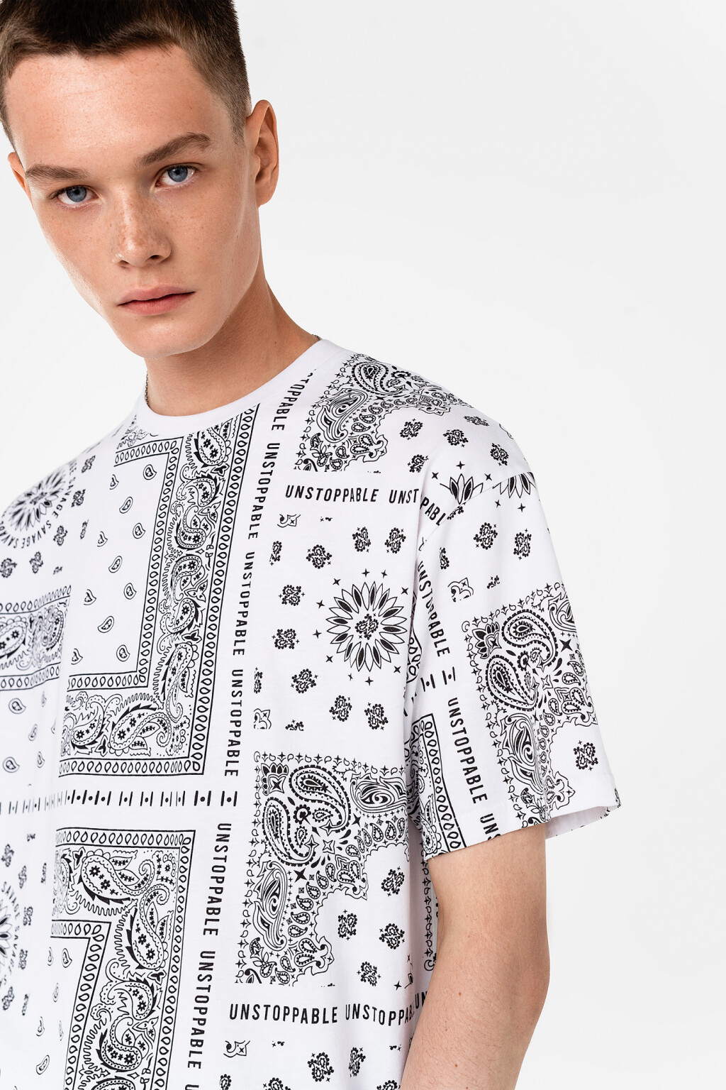 футболка хлопковая oversize с принтом - цвет белый - 1