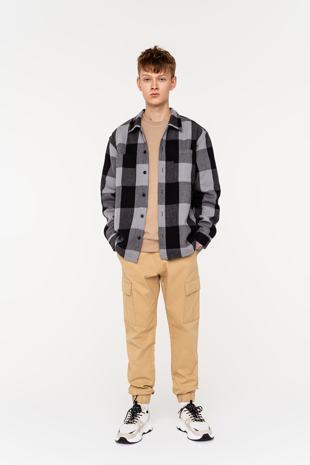 рубашка фланелевая в крупную клетку - цвет серый - 1