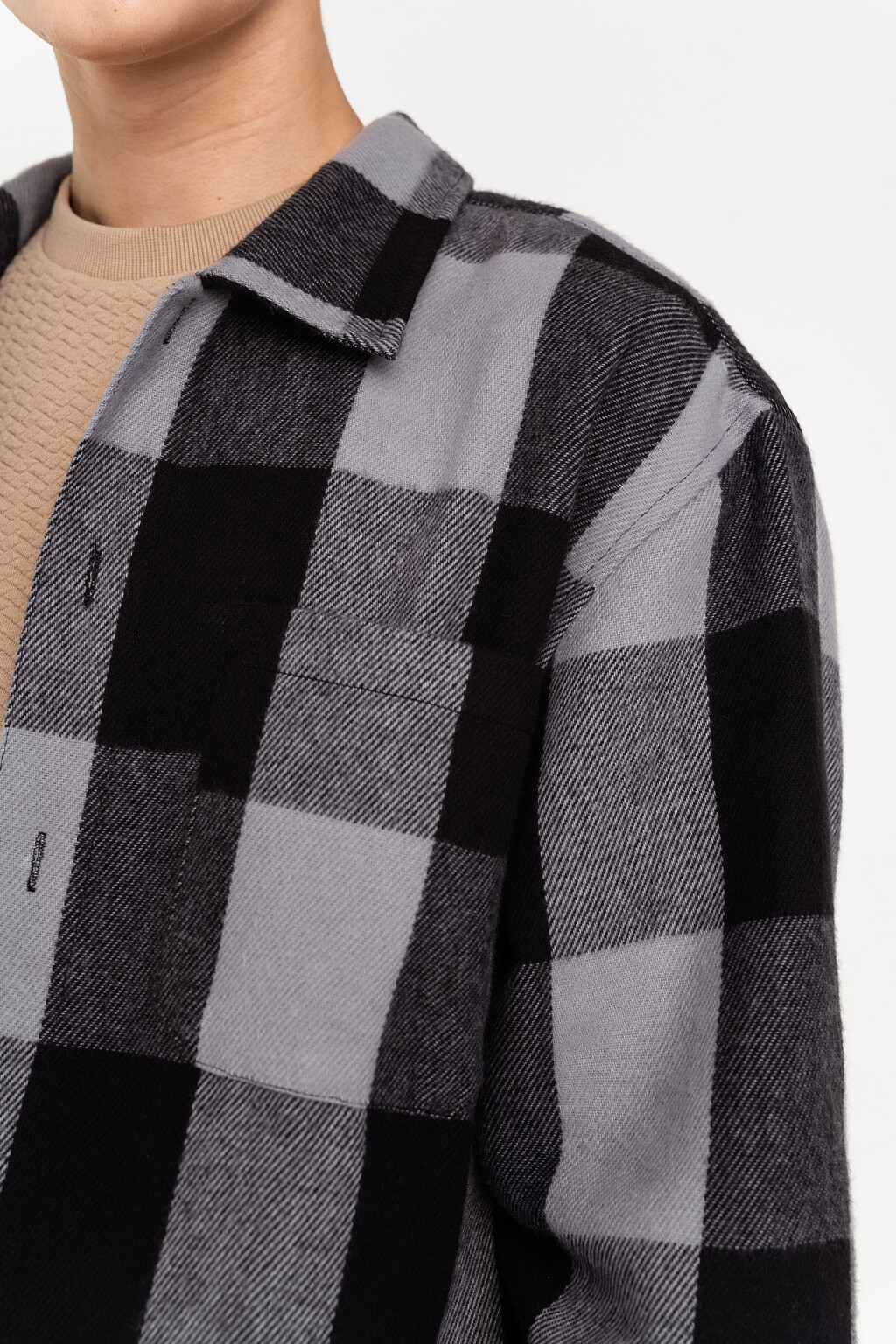 рубашка фланелевая в крупную клетку - цвет серый - 3