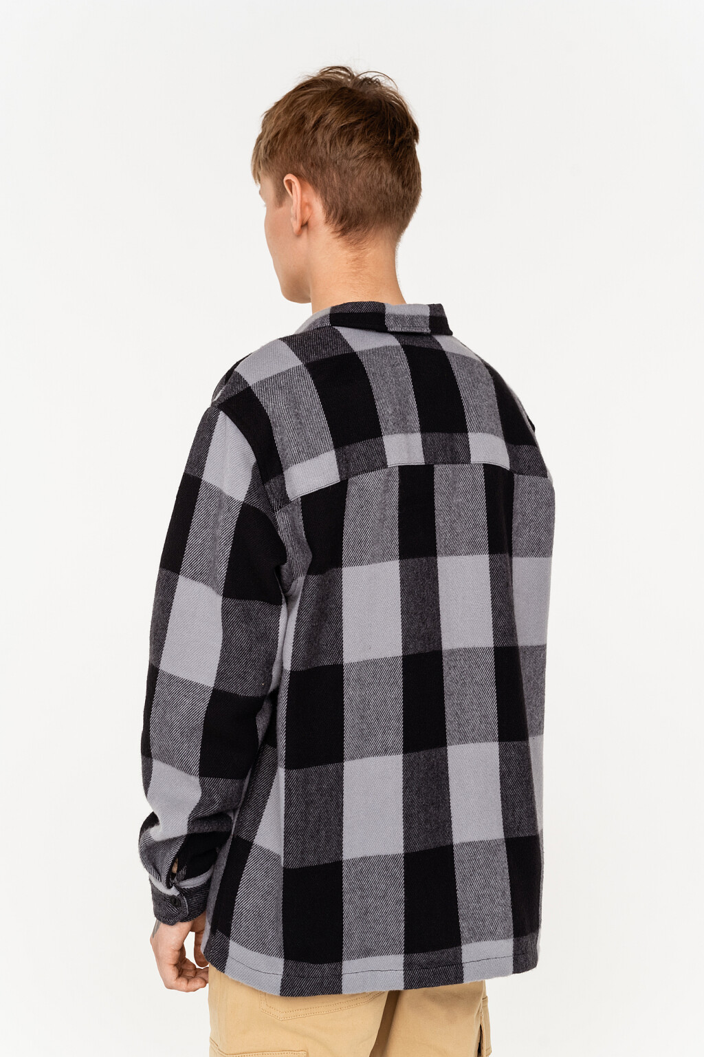 рубашка фланелевая в крупную клетку - цвет серый - 4
