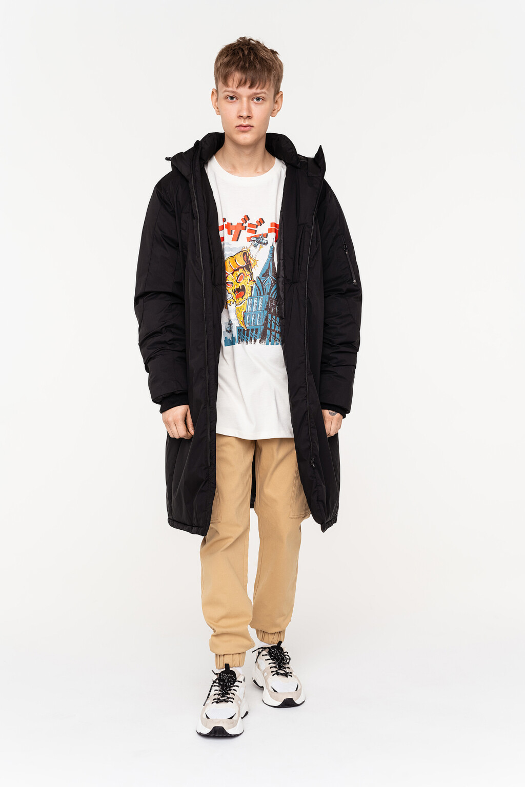 пальто утепленное стеганое с капюшоном - цвет черный - 1