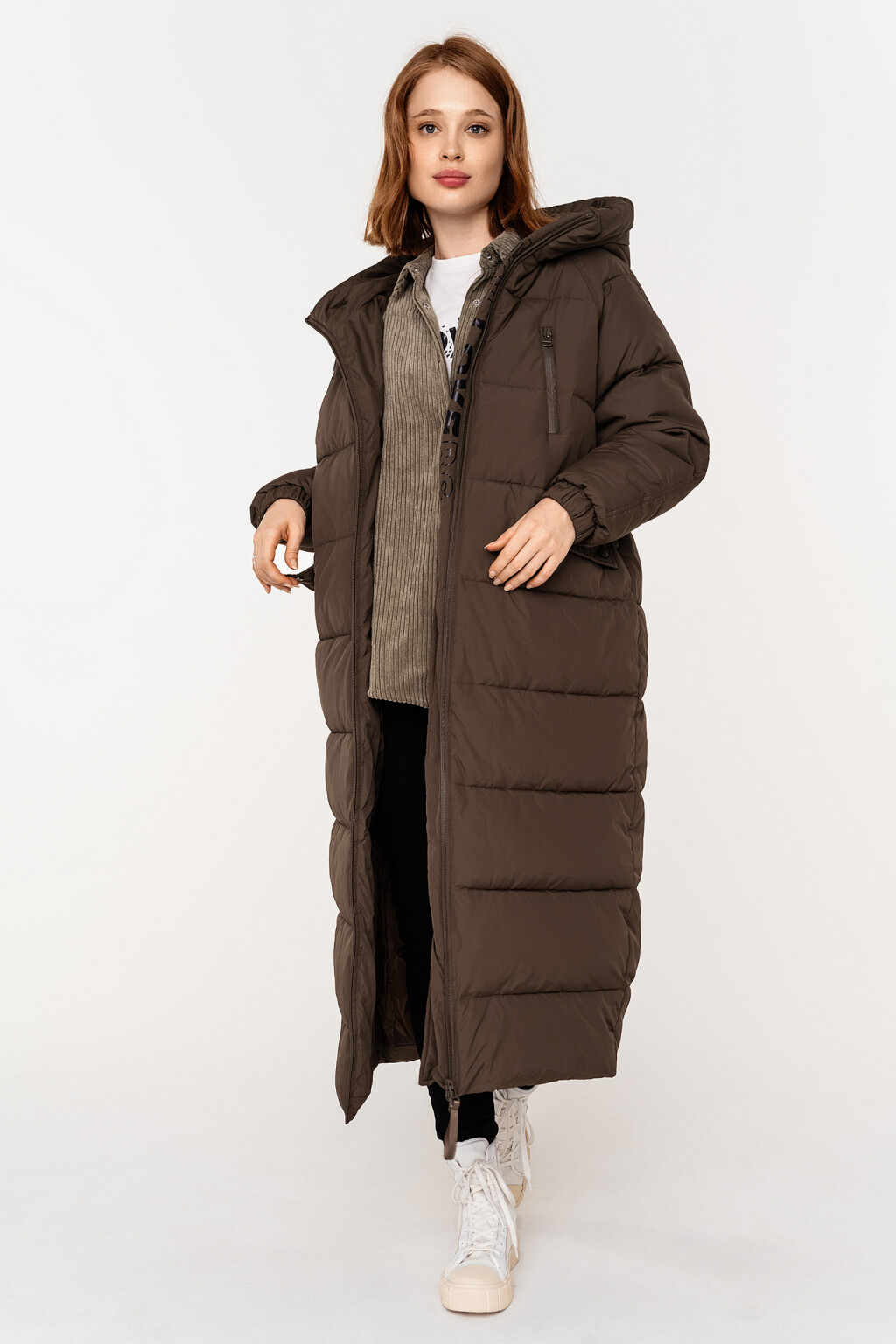 пуховик удлиненный oversize с капюшоном - цвет зеленый - 1