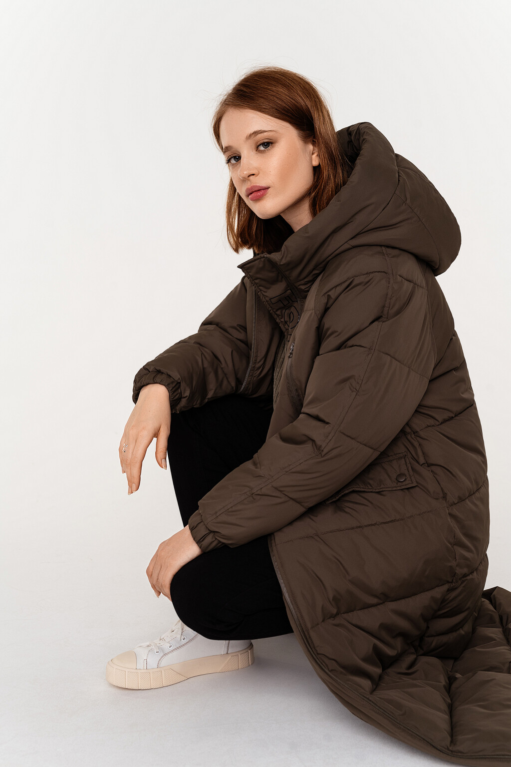 пуховик удлиненный oversize с капюшоном - цвет зеленый - 5