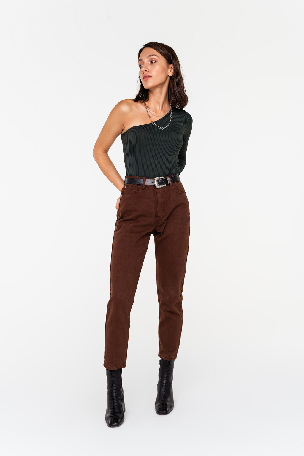 боди в рубчик на одно плечо - цвет зеленый - 2