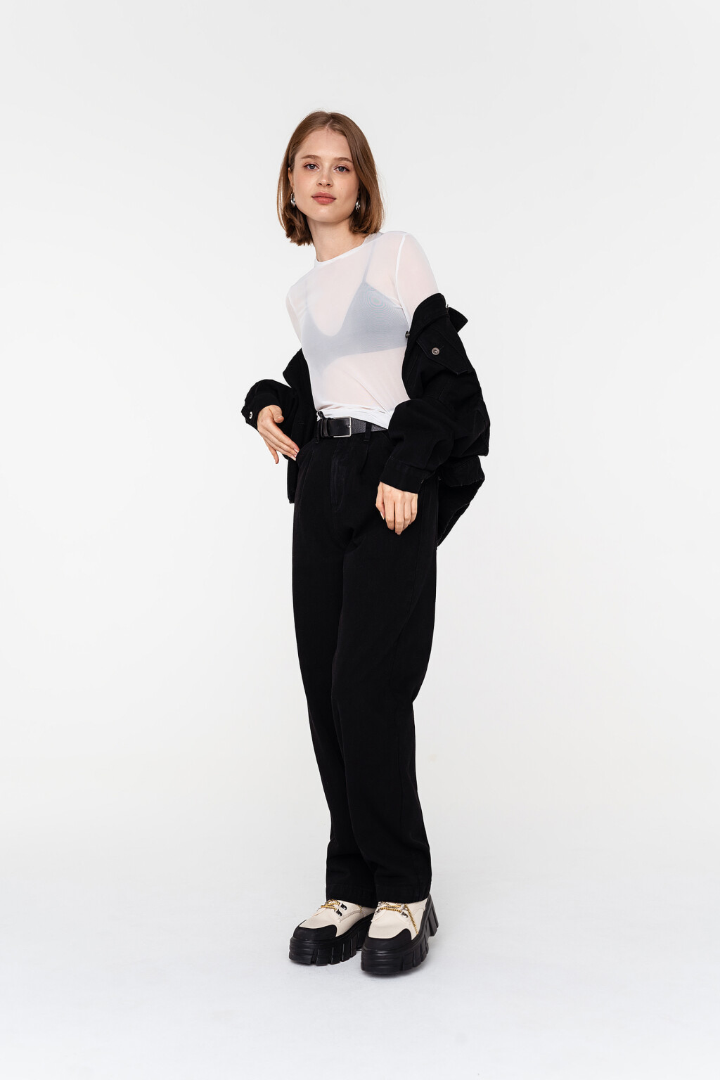 Лонгслив из сетки с круглым вырезом - цвет белый - 2