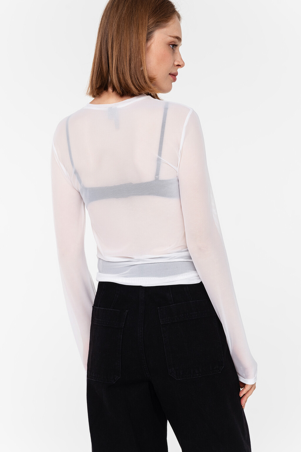 Лонгслив из сетки с круглым вырезом - цвет белый - 6