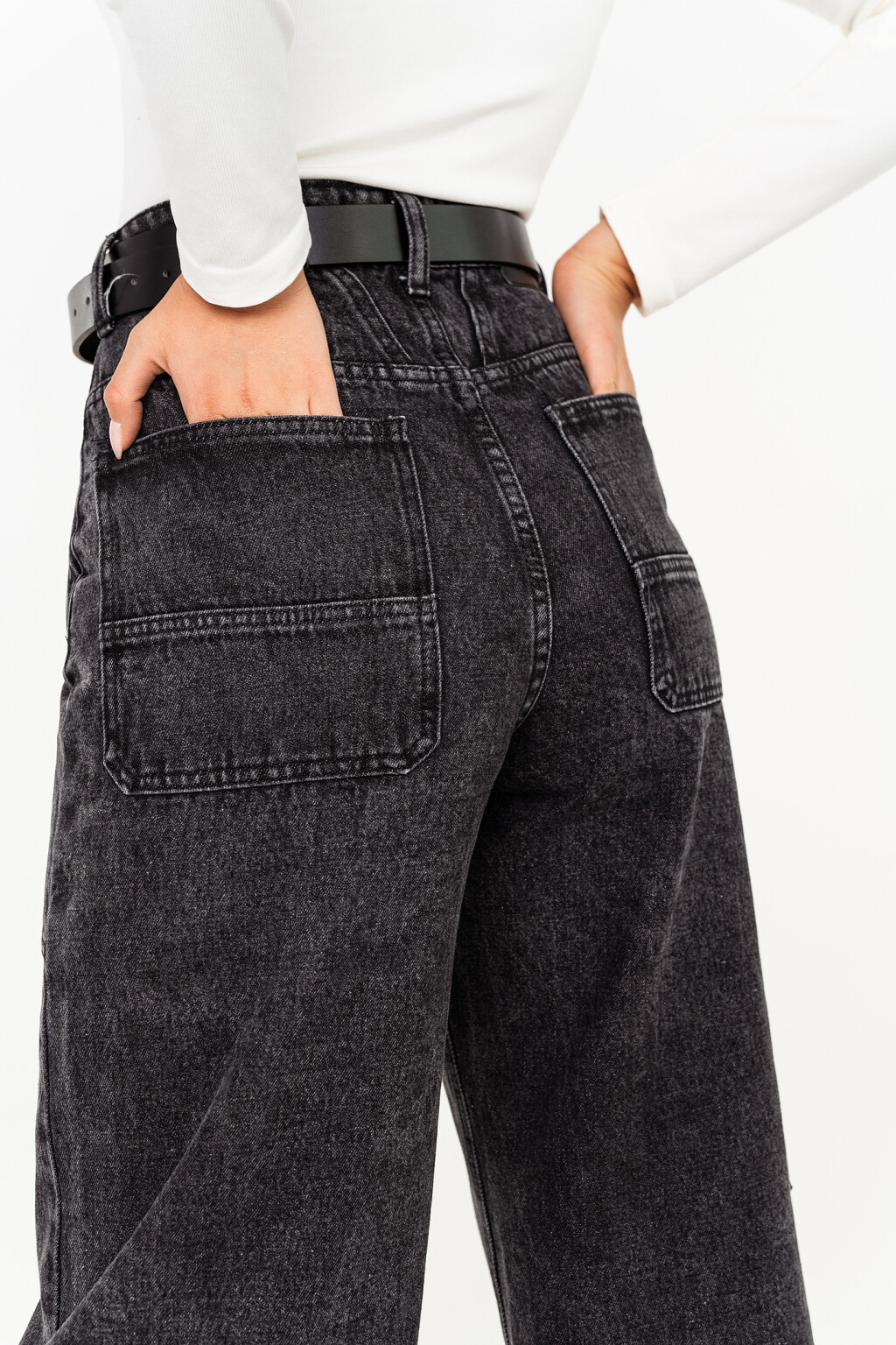 Джинсы прямые широкие wide leg с глубокими карманами - цвет серый - 5