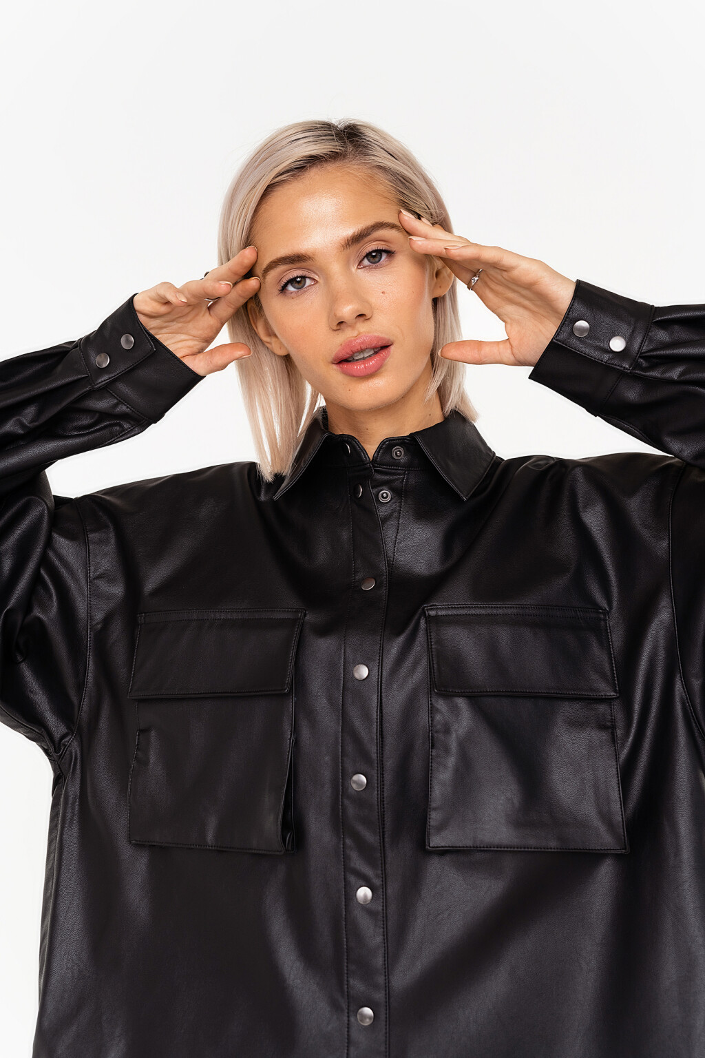 рубашка oversize из искусственной кожи на кнопках - цвет серый - 2