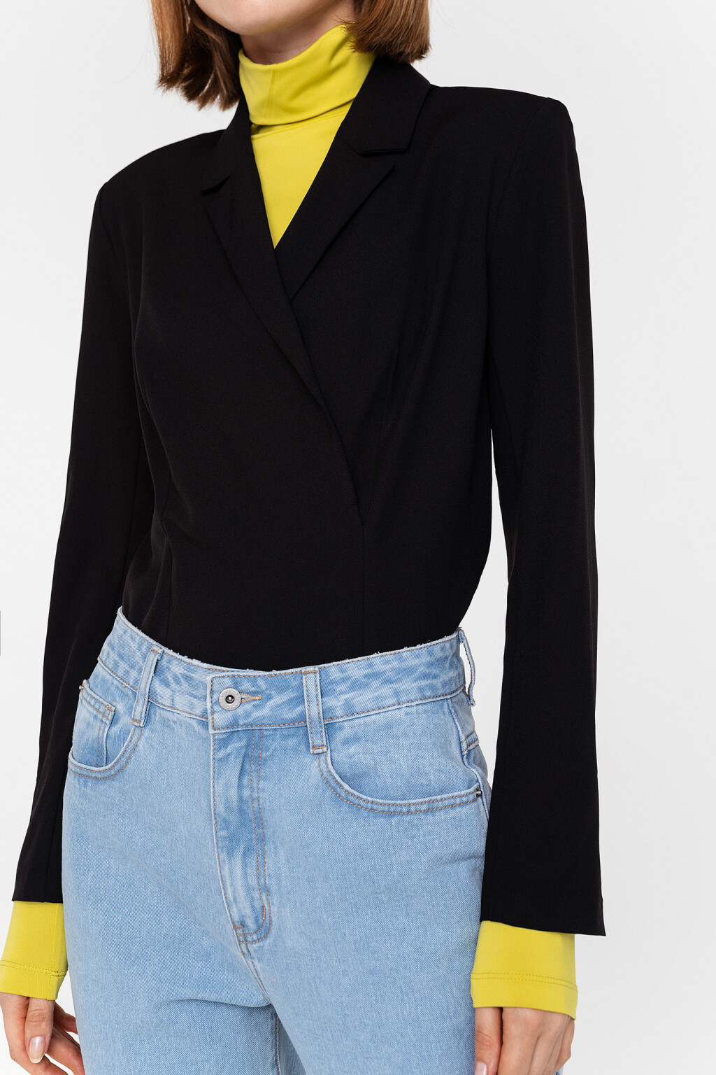 Пиджак-боди с отложным воротником с лацканами - цвет черный - 3
