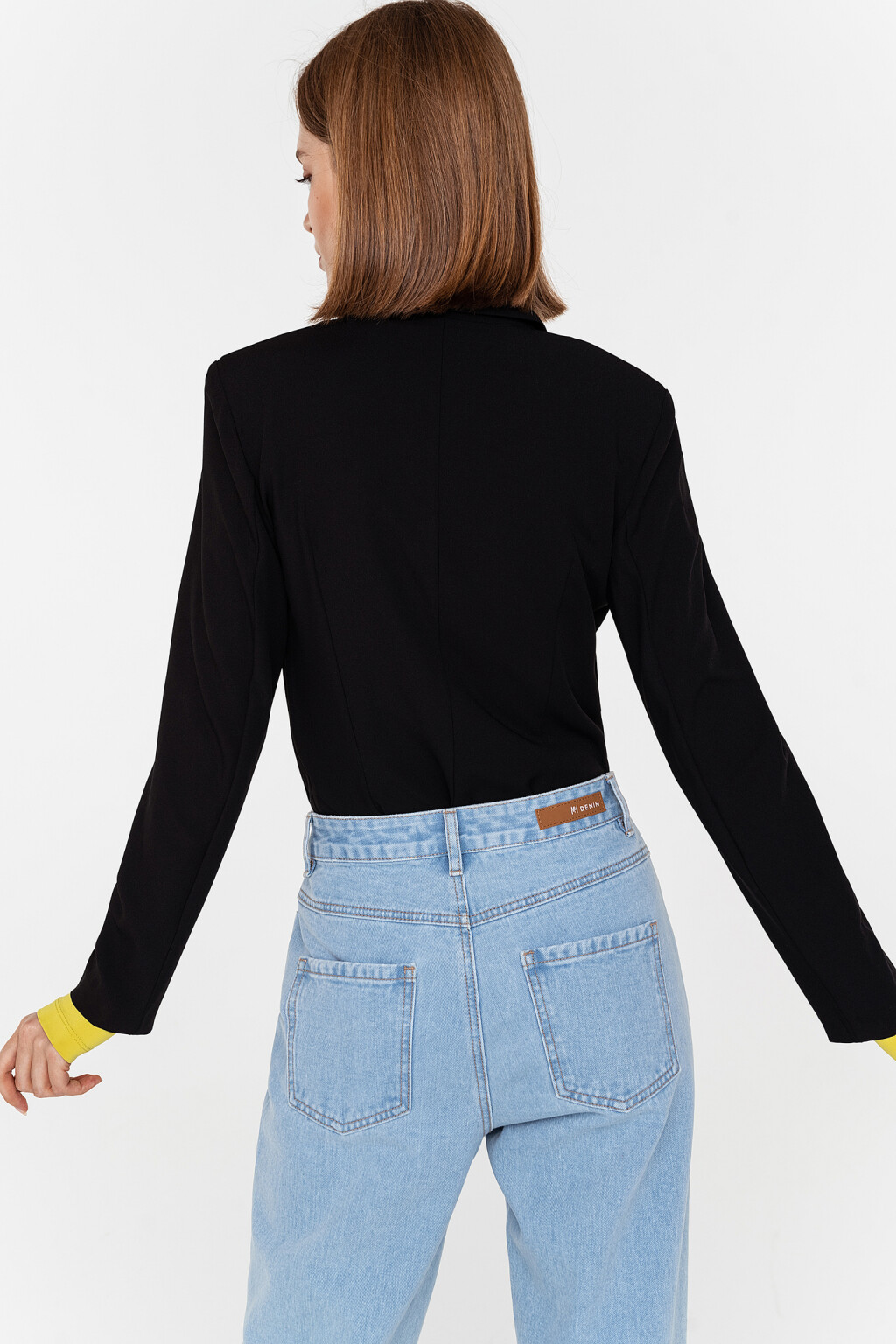 Пиджак-боди с отложным воротником с лацканами - цвет черный - 5
