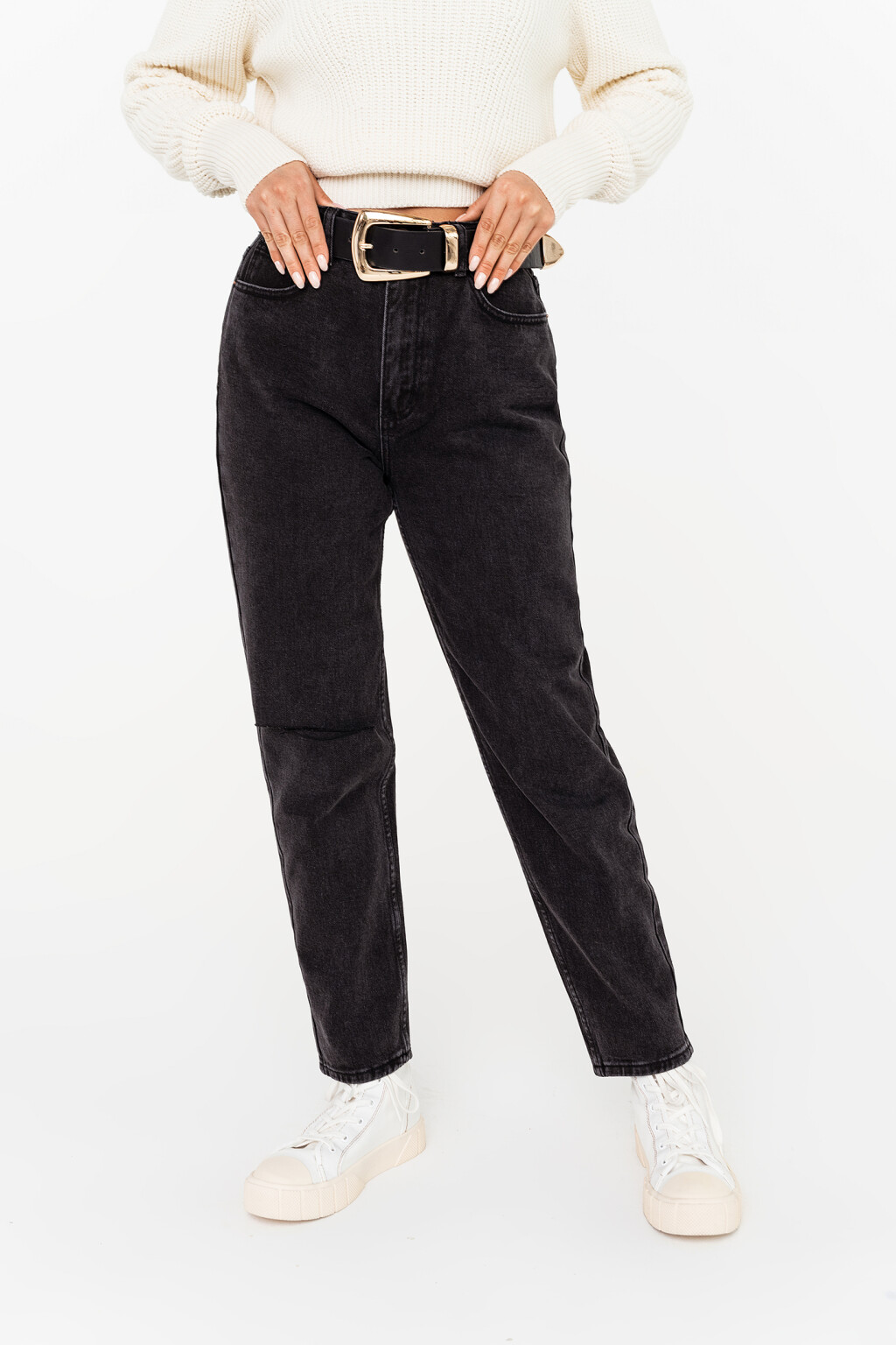 джинсы mom с эффектом потертости - цвет черный - 2