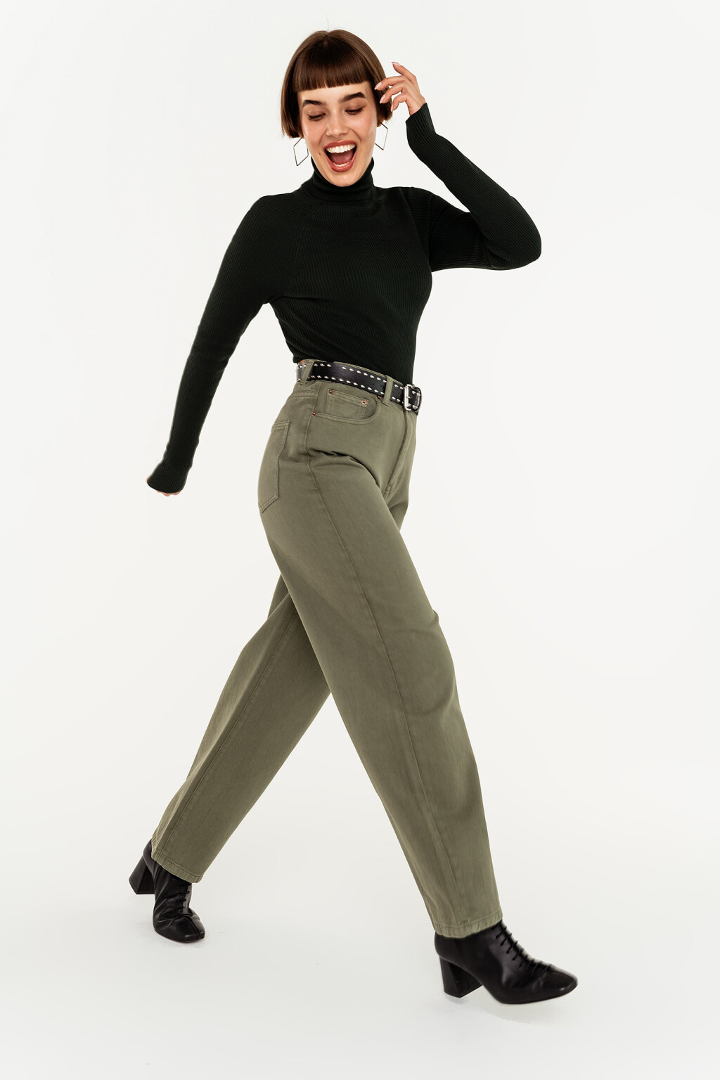 джинсы-трубы цвета хаки - цвет зеленый - 1